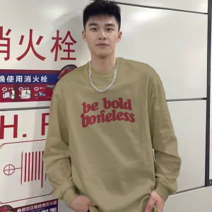 Áo Thun Dài Tay in Chữ Phong Cách Đường Phố Màu Hồng Rộng Rãi Cổ Tròn Mùa Xuân Thu Cho Nam Áo Thun Cặp Đôi