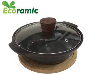 NỒI KHO THỊT CÁ CHỐNG DÍNH HÀN QUỐC ECORAMIC KHÔNG KÉN BẾP SIZE 20/24CM KÈM LÓT GỖ