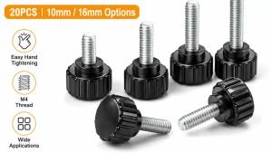 M4 Round Head Knurled Thumbscrews Carbon Steel Hand Tighten Screws 10mm & 16mm 20PCS per Size