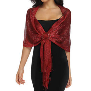 Ladies Decorative Shawl Gold And Silver Silk Beach Play Tassel Scarf With Buckle Dinner Party Dance Party Wedding Attire