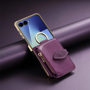 szhaiyu | Luxury PU Leather Zipper Wallet Mirror Phone Case for Samsung Galaxy Z Flip 8 7 6 Flip8 Flip7 FE Plating Ring Cards Holder Cover
