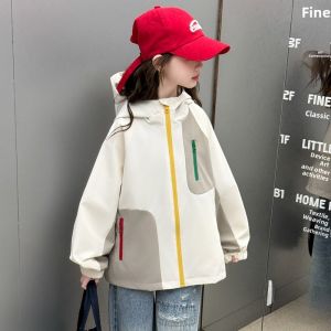 MPW | Girls Spring Autumn Hooded Jacket Fashionable Casual Style Childrens Patchwork Windbreaker Coat With Zipper For Kids