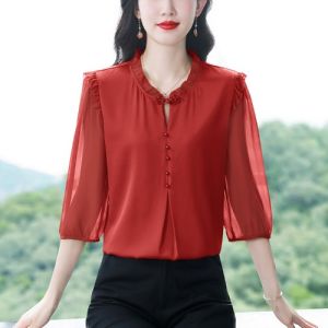 MAIMEI | เสื้อเชิ้ตคอวีแขนสั้นทรงหลวมสำหรับผู้หญิงในฤดูร้อน ทรงหลวม ทรงหลวม แขนกระดิ่ง เสื้อเชิ้ตทรงหลวม ทรงหลวม