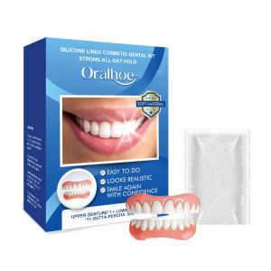 oralhoe | Silicone Lined Cosmetic Dental Kit Upper & Lower Fake Teeth Instant Confident Fake Tooth Oral Hygiene Care All-Day Hold