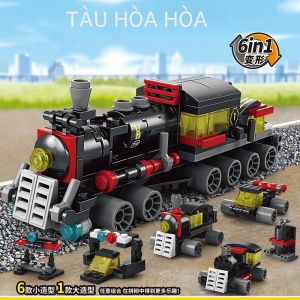 DIY 6in1 Đường Ray Xe Lửa Robot Trực Thăng Xe Khối Xây Dựng Bộ Cho Bé Gái Giáo Dục Bộ Phim Mô Hình Trẻ Em Bộ Đồ Chơi Nhỏ Gạch Nhựa