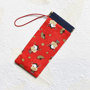 Portable Handmade Thick Cotton Glasses Bag with Latch for Youth Casual Animation Pattern Vertical 17x8.5CM Size