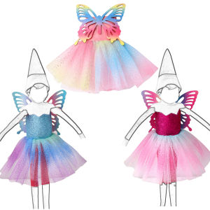 Cute Red Boy Doll 4 Colorful Gradient Butterfly Dresses Christmas Gift Toy Accessories 37cm Doll Clothes Dress Accessories