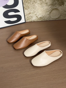 YOTO New Korean Fashion Sandals For Women Soft Leather Square Toe Comfy Casual Flat Loafers Half Shoes