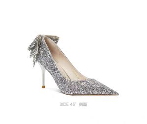 Pha Lê Bạc Giày Cao Gót 2023 Phong Cách Mới Da Mềm Giày Cưới Mũi Nhọn Phong Cách Pháp Giày Đơn Cho Cô Dâu