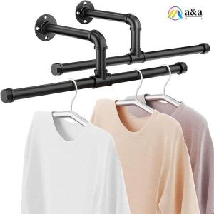 Industrial Pipe Clothes Rack Heavy Duty Rustic Detachable Wall Mounted Clothing Rack Black Iron Garment Bar Multi-purpose Hanging Rod for Closet Storage