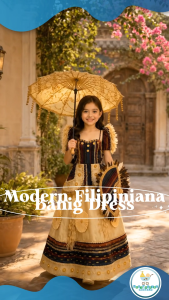 Buwan ng Wika Modern Filipinina Banig Dress with Floral and Beads for Kids Cultural Events Philippines
