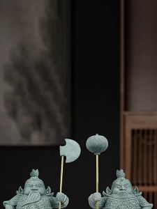 Bộ 02 Tượng Đá Sa Thạch Thần Canh Cửa Dùng Trang Trí Tiểu Cảnh Bonsai Thủy Sinh Tượng Phật