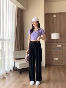 Celana Kasual Kaki Lebar Pinggang Tinggi untuk Wanita Celana Lurus Gaya Korea Baru Longgar