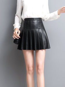 Haier Ning Genuine Leather Skirt Womens Midi Skirt Spring 2025 High Waist A-Line Short Skirt Pleated Sheepskin Umbrella Skirt