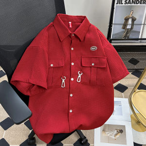 American Retro Short Sleeve Shirt Mens Loose Casual Workwear Jacket Summer Fashion Brand Design Youth Popular Pure Color