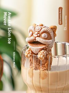 MONLEYTA | Trendy Silicone Ice Cube Mold Coffee Milk Tea Refrigerator Creative Ice Making Tool Home Use Hanging Cup Lion Bear Ice Tray