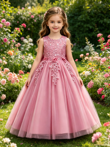 New Flower Girl Dress Dressed Up for Birthday Party Evening Dress Suitable for 4-12 Years Old Tulle Lace Dress for Kids Girl