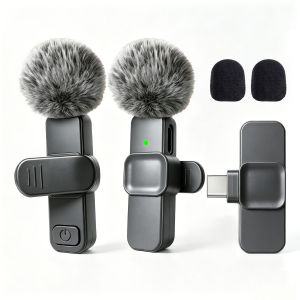 Type-C Port Wireless Lavalier Microphone with Noise Reduction Windproof Cover for Video Recording Interview Live Streaming Vlog