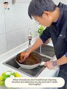 A Cleaning Brush That Can Store Soap Liquid: A Kitchen Dishwashing Brush with Handle and Steel Wool Ball for Kitchen Cleaning