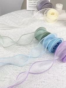 4cm*10yd Fishtail Yarn Ribbon for Bouquet Packaging Material Flower Baking Lace Ribbon Wave Chiffon Yarn Gift Strap