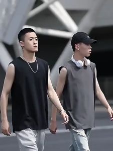 CC-30002 เสื้อกั๊กกีฬาผู้ชายทรงหลวม ผ้าใยสังเคราะห์ ใส่ออกกำลังกาย M-5XL แขนกุดสีพื้น