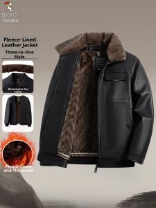 TUCANO | Faux Fur Collar Warm Durable Leather Jacket for Fathers