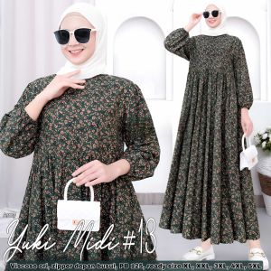 Yuki Midi Dress Gamis Jumbo - Big Size Pakaian Muslim Wanita Kekinian XL XXL XXXL XXXXL 5XL - Motif Bunga Bahan Premium Adem Rayon Viscose