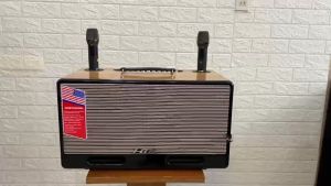 Loa kéo xách tay thùng sơn tĩnh điện sơn bóng gỗ cao cấp 2 bass đôi 20 và 2 chép tay micro cao cấp chuyên karaoke và nghe nhạc