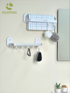 Thanh Treo Khăn ECOMAC Kèm Móc Treo Đa Năng Gắn Tường Hít Chân Không EC46
