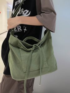 Mori Style Washed Soft Canvas Shoulder Bag Retro Minimalist Crossbody Bag Womens Large Capacity Student Messenger Bag Mens Fashion