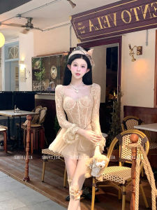 Shuyijia plus Size Lace Fishbone High Waist Skirt Set Womens Fashion Commute Style Square Collar Short Sleeve Long Skirt