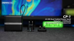 REMAX CP-1 PD20W+QC22.5W 15000mAh Dual Fast Charging Power Bank built-in Cable With Wall AC Plug Adapter (EU/UK Plug)