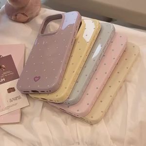 Korean Full Screen Polka Dot Candy Color Soft Phone Case For iPhone 17 16 13 15 12 14 Pro Max Shockproof Bumper Protective Cover
