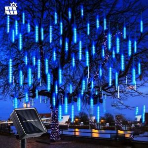 1pc Solar 30cm Meteor Rain String Lights Meteor Shower 8 Tubes 192LEDsWaterproof Falling Raindrop Fairy Lights