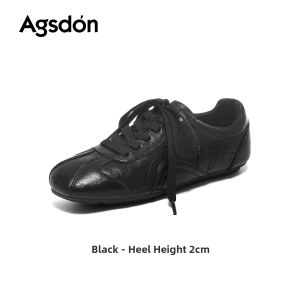 Agsdon | Leather Black Ballet Athletic Casual Flat Shoes
