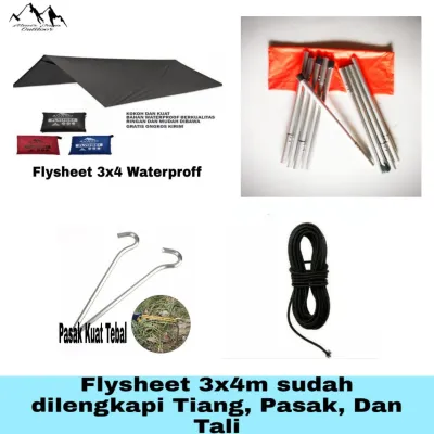PROMO TERMURAH FLYSHEET 3X4M 19 LOP SUDAH DILENGKAPI TIANG FLYSHEET+PASAK+TALI