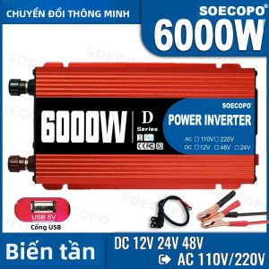 Biến Tần Thông Minh Di Động 6000W Cho Xe RV Xe Tải Với Cổng USB & Kẹp Cá Sấu 12V/24V/48V Sang 110V/220V AC Đạt Chứng Nhận CE Biến Tần Năng Lượng Mặt Trời