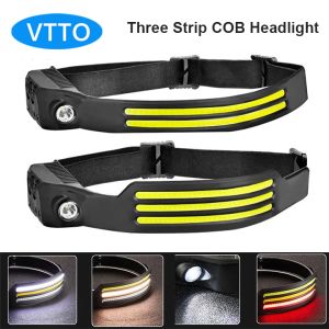 VTTO COB Running Headlamp Red White Light Source LED Headlight USB C Rechargeable Flashlight Work Light Hiking Fishing Lanterna