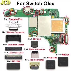 JCD | 1 Cổng Sạc Type-C 1 Cuộn Dây 2R2 1 Khe Cắm Thẻ 1 Cổng Pin 1 Cổng Kết Nối Màn Hình LCD FPC Dành Cho Nintendo Switch NS OLED Chip Mainboard