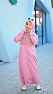 Selina Dress Kids Gamis Anak 2025 Bahan Rayon Twill Mix Knit ( FREE HIJAB PASMINA INSTAN )