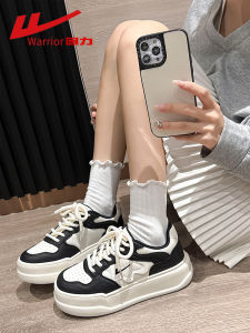 Warrior Thick Bottom Boosting White Sneakers Womens Spring 2025 New Style Casual Sports Flat Heel Two-Layer Cowhide Leather