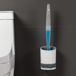 Luxury Silicone Toilet Brush with Ventilated Holder Toilet Brush with Stainless Steel Handle and Quick Dry Antibacterial Holder