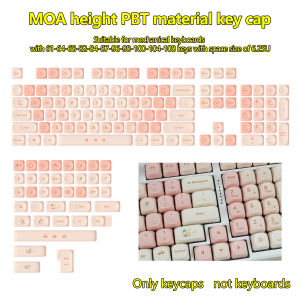 Moa High Girl Pink Cherry Fresh And Cute Wind Heat Sublimation Keycaps Pbt Keycap Mechanical Keyboard For 61/68/75/87/98/104 Key