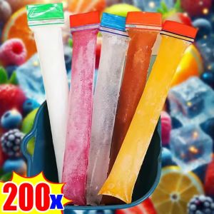 200/50PCS Disposable Ice Popsicle Mold Bags Ice Cream Juice Yogurt Ice Bags DIY Popsicle Bag for Fruit Smoothies Yogurt Sticks
