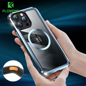 FLOVEME Magnetic Clear Phone Case For iPhone 14 Pro Max 14 Plus Metal Stainless Steel Frame TPU PC Shockproof Back Cover For iPhone 14
