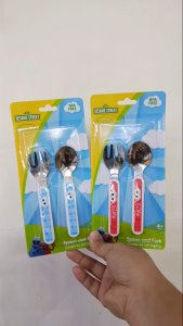 Sesame Beginnings Easy Grip Stainless Steel Baby Fork and Spoon BPA-Safe Heat Resistant