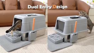 （Ready Stock）Stainless Steel Litter Box | XXL Enclosed Cat Litter Boxs with Lid for Big Cats Anti-Urine Leakage | Non-Stick Bottom & Includes Litter Mat & Metal Scoop