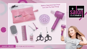 Bộ Đồ Chơi Làm Tóc Salon Cho Bé Gái Chạy Pin – Phụ Kiện Trang Điểm – Đồ Chơi Nhập Vai Làm Đẹp Cho Bé