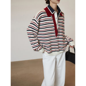 French Stripe Faux Two-Piece Blouse