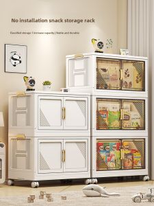 Multi-Layer Folding Stand Storage Cabinet Living Room Floor-Mounted Toy Organizer Plastic Material Snack Rack Home Essential